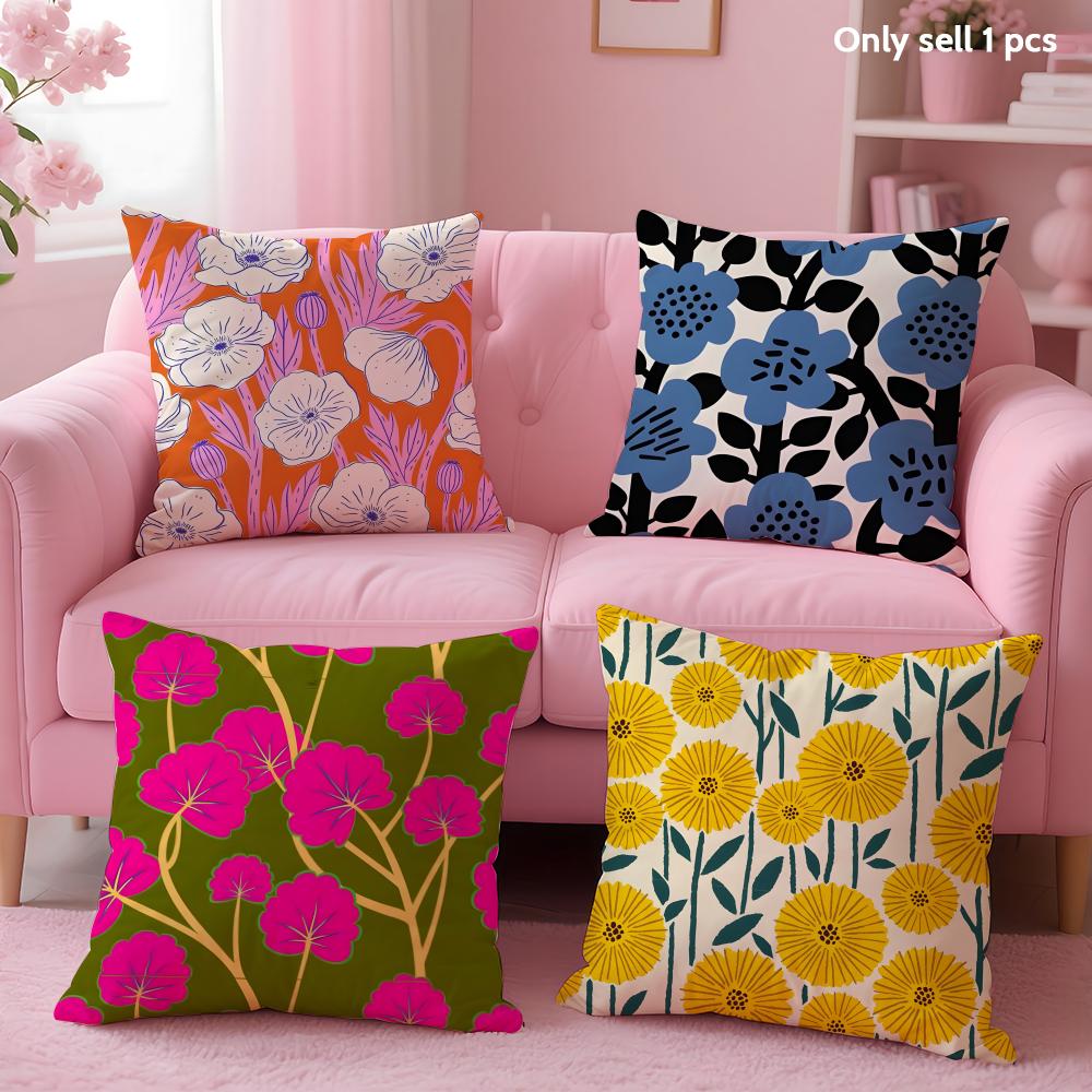 Flower Design Cushion Cover Soft Short Plush Double-Sided Printing Home Decor Machine Washable Pillow Case Gift