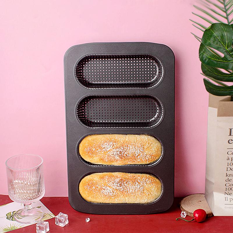 Dot Bun Pan, Perforated Carbon Steel Non-Stick Hotdog Bun Mold Bread Forms Crispy Mini Baguette Sandwich Baking Tray For
