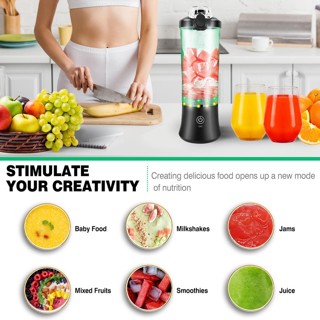 600ml Tragbarer Mini-Mixer, USB Wiederaufladbarer Kleiner Smoothie-Mixer, Große Kapazität Reise-Mixer Tragbar für Smoothies, Zerkleinert Eis