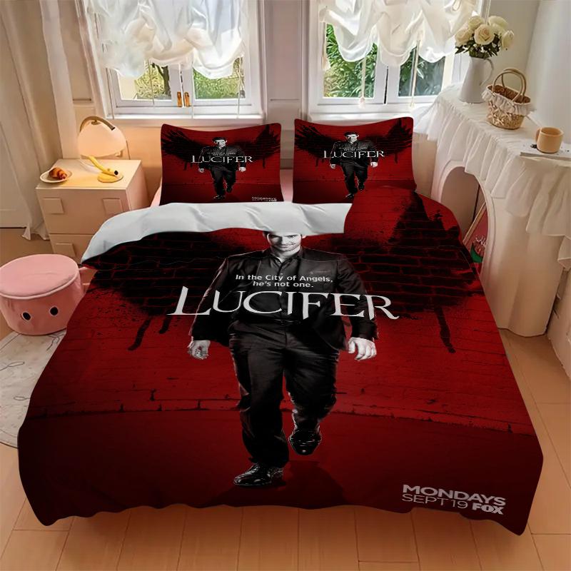 3Pcs Lucifer'S Shadowy Journey Bedding Set Soft Fabric Duvet Cover Pillowcases Home Christmas Xmas Halloween Gift 1 Duvet Cover 2 Pillowcase L1188
