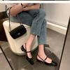 Mid Heels Office Lady Mary Jane Shoes Retro Patent Leather Square Head SlingbacksWomen with Thick Heels and Empty Sandals