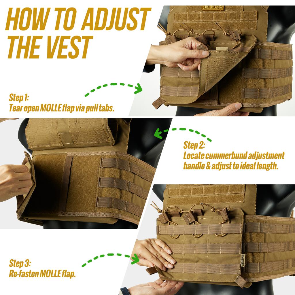 OneTigris Adjustable Tactical Vest 500D Nylon MOLLE Plate Carrier with Quick-Release Straps Breathable Military Gear for Men