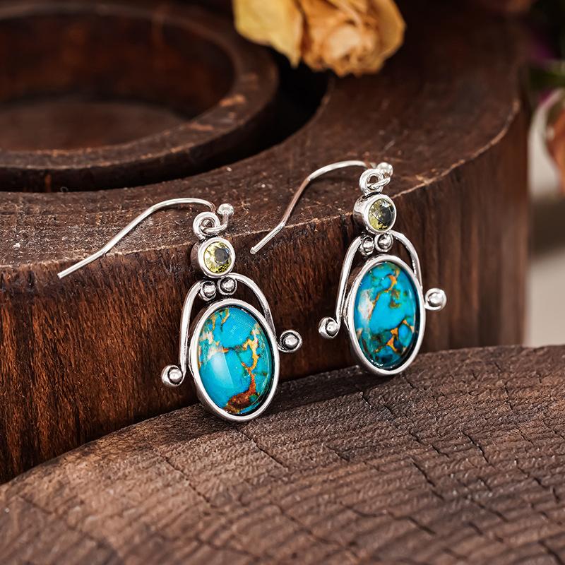 European and American ear hook earrings, retro and old sticker earrings, oval unique texture design accessories