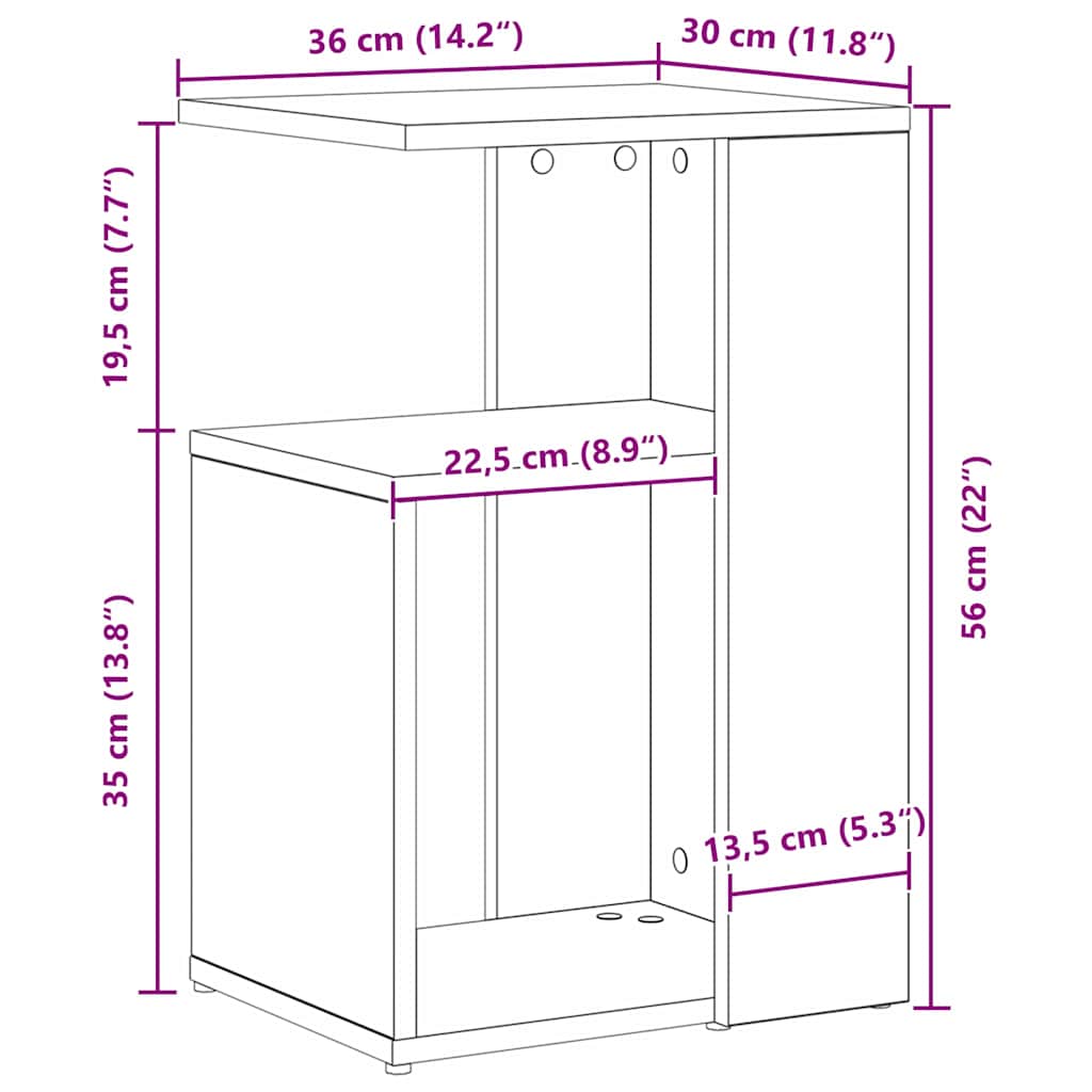 Side Table Black Oak Look 36 X 30 X 56 Cm