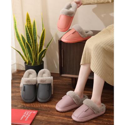 Autumn and Winter Plush Warm and Waterproof Home Slippers for Women and Men, Cotton Shoes