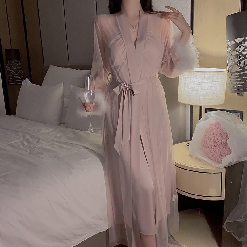 Dress Set Women's Solid Color Drawstring Halter Satin Long Dress with Padded O Neck Backless Sexy Pajamas for Women