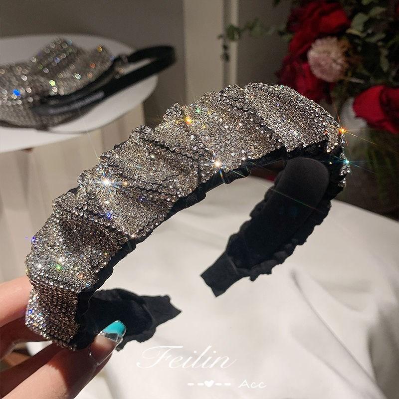 Lyxiga Handgjorda Veck Kristall Pannband Flickor Hårbyglar Korea High-end Helt Strass Veck Hårspännen Klämmor Hårspänne