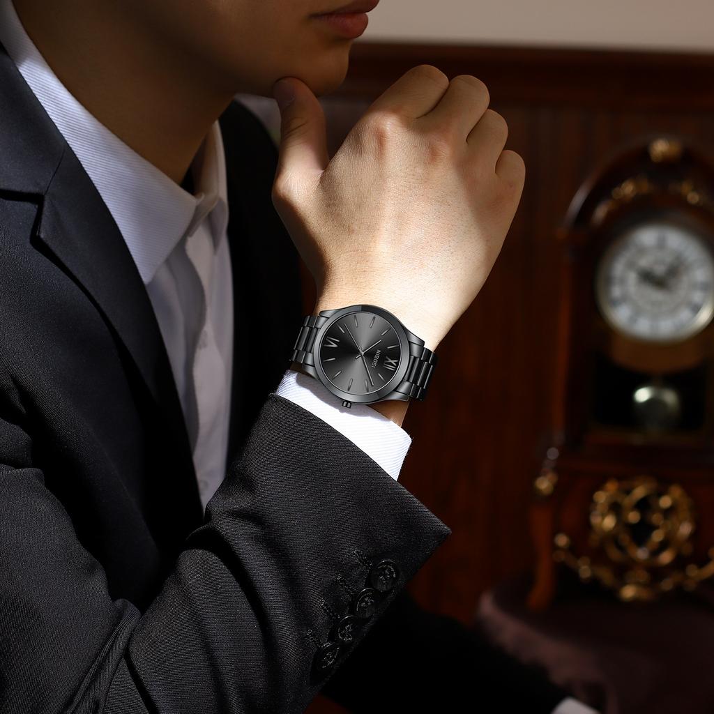 Men'S Watch Waterproof Simple Quartz Watch Fashionable Versatile Three-Pin Steel Belt Men'S Watch Watch