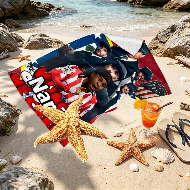 Custom Name Personalized football team Print Beach Towel, for Trip Camping Beach Party Home Decor, Birthday Gift for Family & Friends