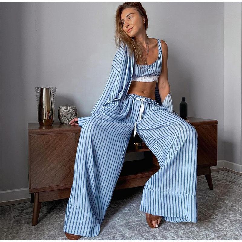 Casual Striped Lapel Women Shirt Set Sexy Tube Lace Up High Waist Pants 2026 Spring Fashion Elegant Patchwork Female Tank Suit