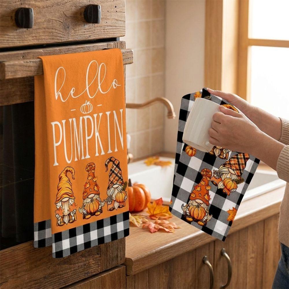 2Pcs Maple Leaf Fall Gnome Dish Towels Microfiber Thanksgiving Dish Cloths Kitchen