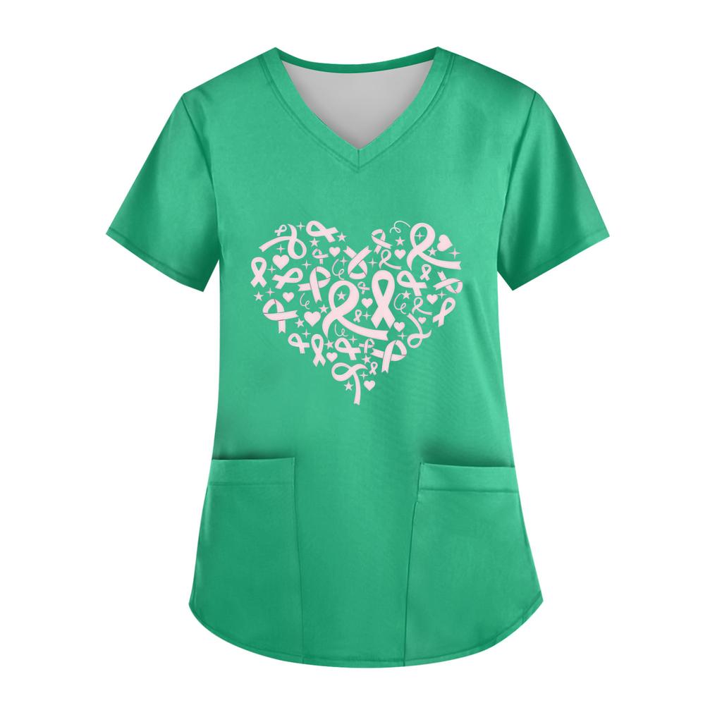 Women's V-Neck Short-Sleeve Pocketed Top With Side Slit