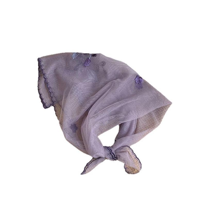 Korean Version Embroidered Magnetic Buckle Small Silk Scarf Women'S Spring And Autumn Senior Sense Foreign Style Triangle Scarf Neck Protection Mother