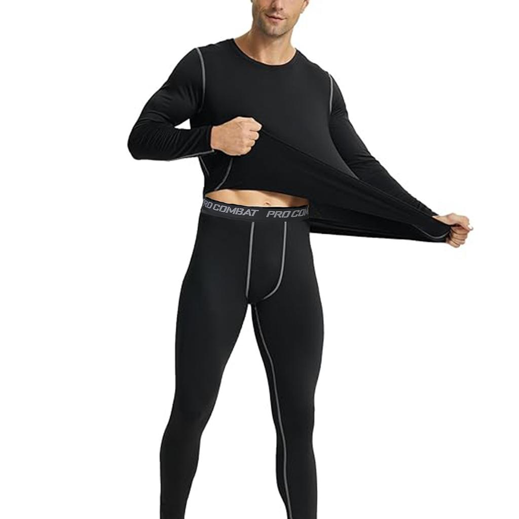Winter Thermal Underwear Sets For Men Base Thickening Long Johns T-Shirts Fleece Lined Warm Base Layer Top Bottom Underwear Set