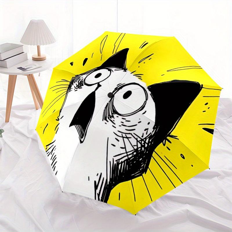 1pc Cat Emotion Automatic Open/Close Umbrella - Compact Travel Umbrella, 8-Rib Heavy-Duty Construction, Ideal Gift, Outdoor Accessory018