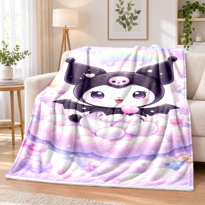 Kuromi Flannel Throw Blanket Soft Warm Cozy For Sofa Bed Indoor Home Bedroom Use