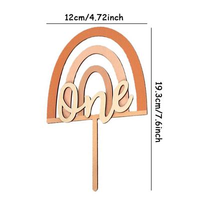 1 Stück Holz One Geburtstag Boho Regenbogen Stil Kuchen Topper Boho Regenbogen Party Dekoration 1. Erster Geburtstag Dekoration