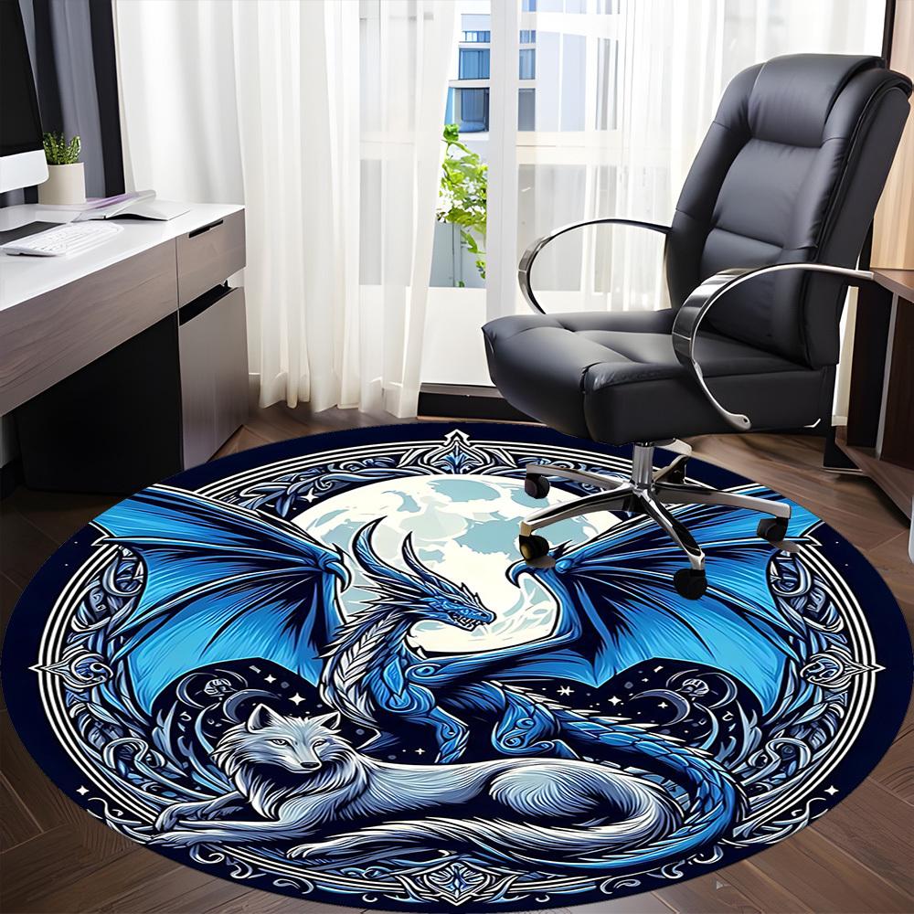 1pc Dragon Wolf Office Round Area Rug, Under Office Chairs Bedroom Living Room Home Decor, Room Deco, Available In Various Sizes