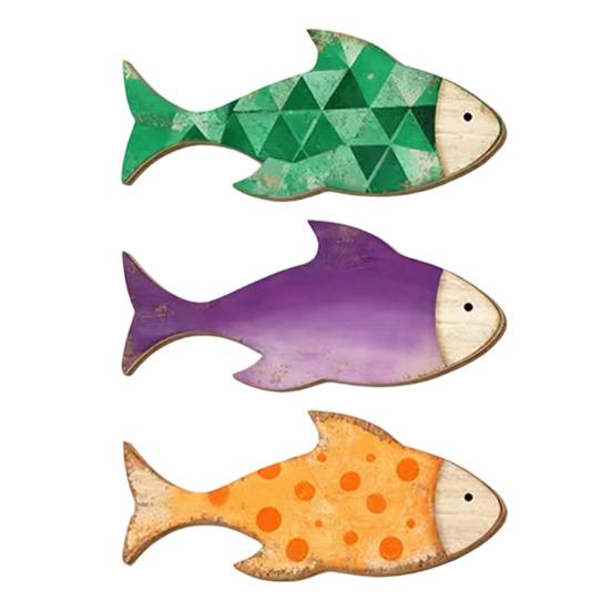 3Pcs/Set Wooden Fish Coastal Fish Wall Decor Wall Art Handcrafted Rustic Nautical Ocean