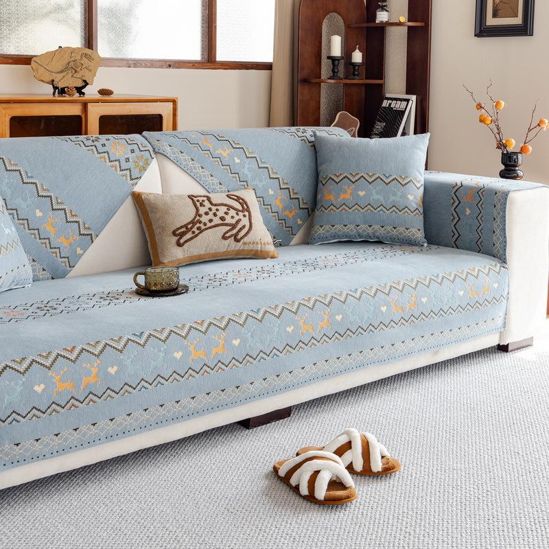 

Light Luxury Chenille Jacquard Sofa Cushion Non-Slip High-End Sofa Cover Nordic Simple Thickened Seat Cushion Cover Cloth Four Seasons 70*70cm