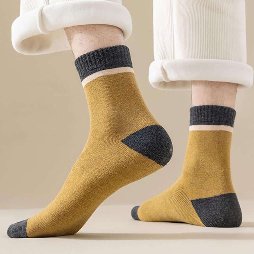 7 Pairs of Men's Winter Color Block Lined Pile Mid-Calf Socks