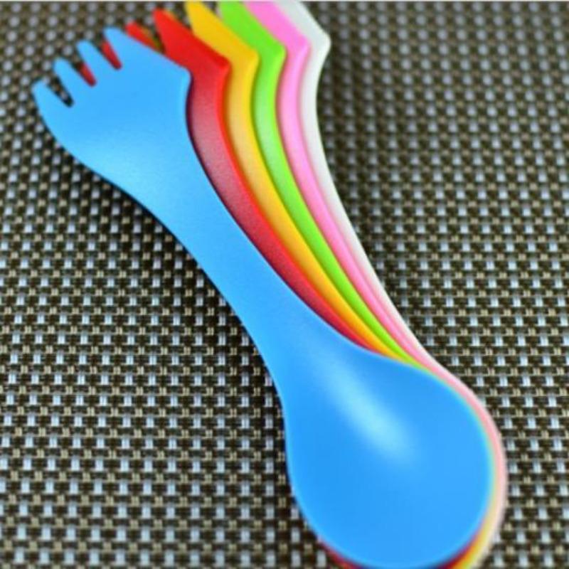 1 Stück Löffel Gabel Messer Besteck Camping Wandern Spork Kombi Reisebesteck Gadget