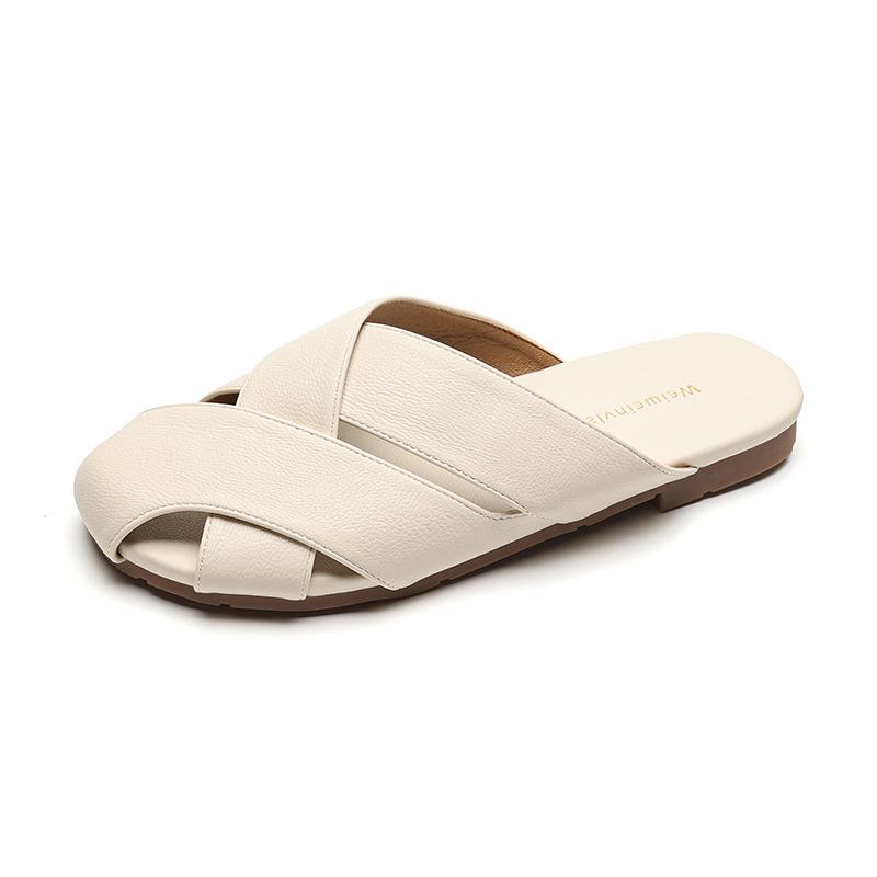 Weiwei Girl 1966-2 Women's Retro Flat Half Slippers - Soft Sole Outdoor Summer Fashion Shoes