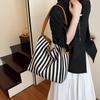 2025 new lazy wind canvas bag women's large-capacity bag Sen Meng summer striped shoulder tote bag tote bag