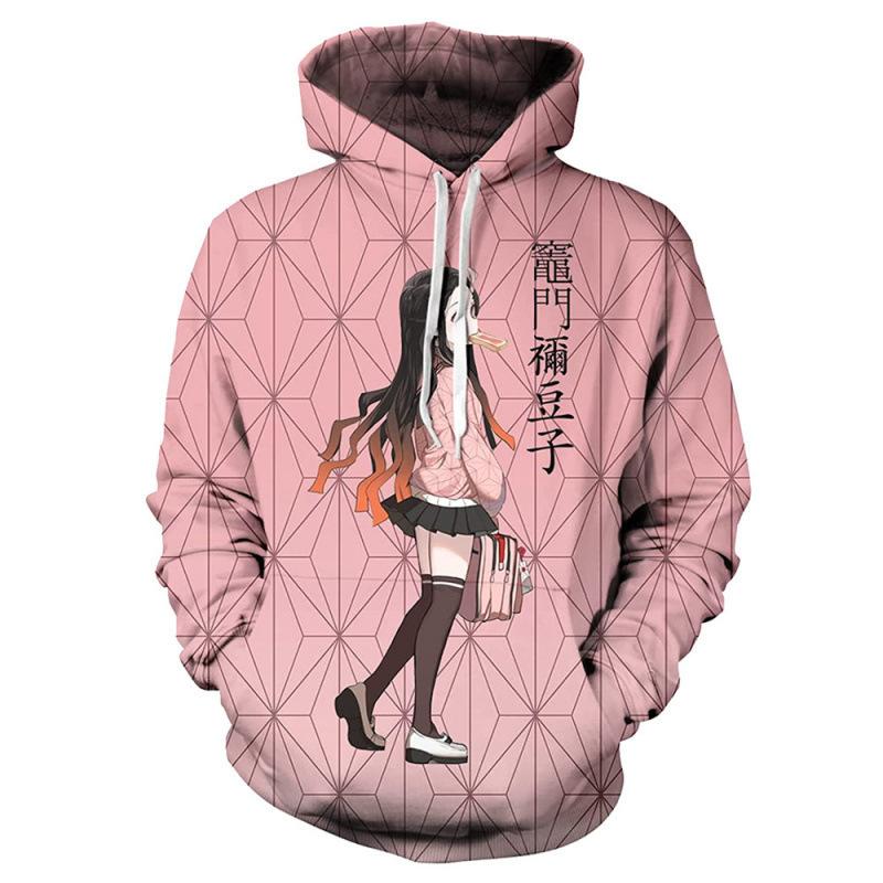 Cross Border Spot Japanese Anime Ghost Slayer Blade 3D Printed Hoodie for Men in Europe and America with Hat Loose Fit Pullover 3D Digital