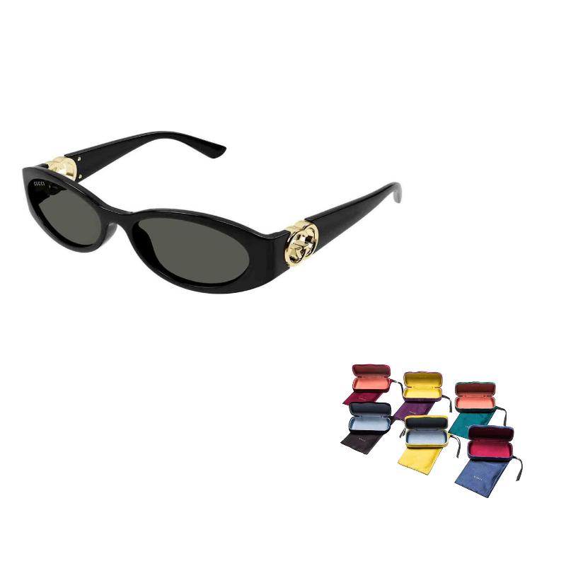 GUCCI Logo Hollow-out Acetate Plastic Oval Sunglasses Women's in Black
