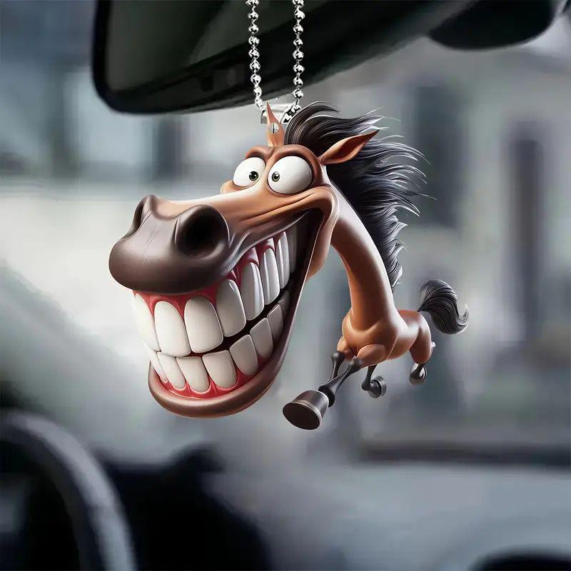 2D Cute Big Mouth Horse Keychain Rearview Mirror Pendant Animal Hanging Ornament Car Interior Decoration Toys
