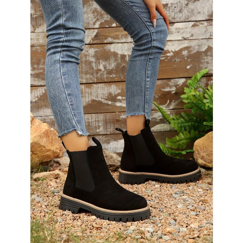 Women'S Slip-On Chunky Platform Ankle Boots - Non-Slip Rubber Sole, Cushioned Insole & Low Heel - Slip-On Closure