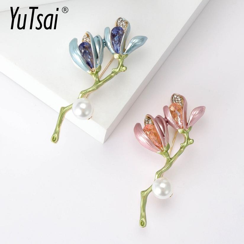 Yutsai Simple Pink Flower Delicate Brooch Women Alloy Enamel Elegant Simple Plant Series Brooch Pin Gifts PD2299