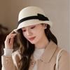 Hepburn wind warped edge small brim wool small pot hat bow decoration British versatile top hat autumn and winter bucket hat women