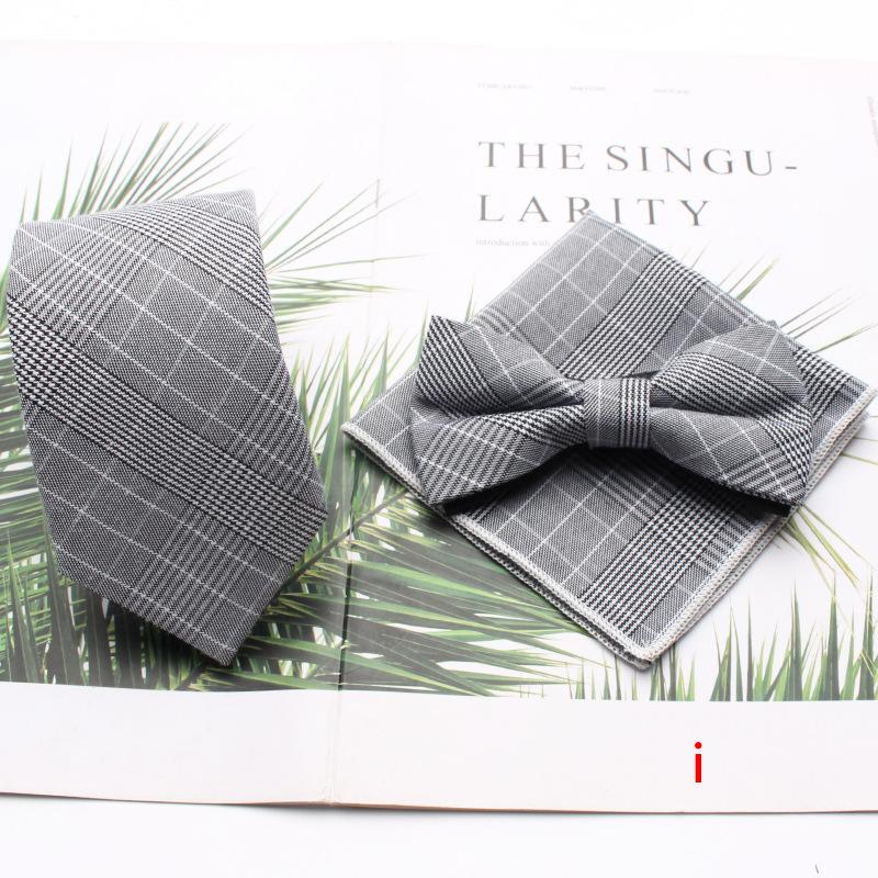 Polyester Cotton Business Dress Suit Tie Men'S Plaid Chest Towel Square Towel Banquet, Three-Piece Set