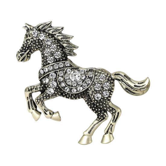 Vintage Rhinestone Horse Brooch Alloy Running Horse Lapel Pin Sweater Cardigan Coat Business Suit Decoration Men Women Clothing Accessories