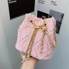 Borsa a Secchiello a Catena Ling Grid, Semplice Borsa a Tracolla, Borsa a Spalla Trendy da Donna con Coulisse e Frange