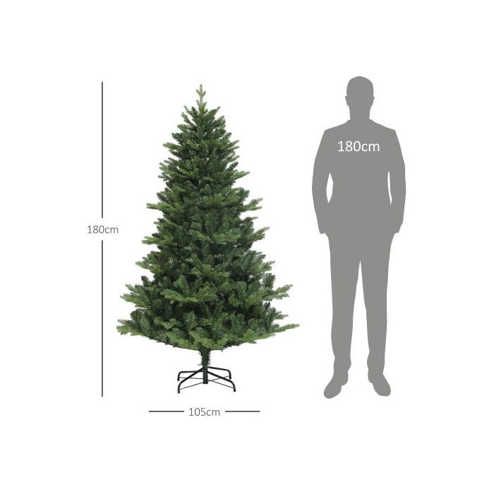 HOMCOM Artificial Christmas Tree, 180 Cm, 818 Branches, Quick Assembly, Steel Structure, Suitable for Christmas Decorations, Green
