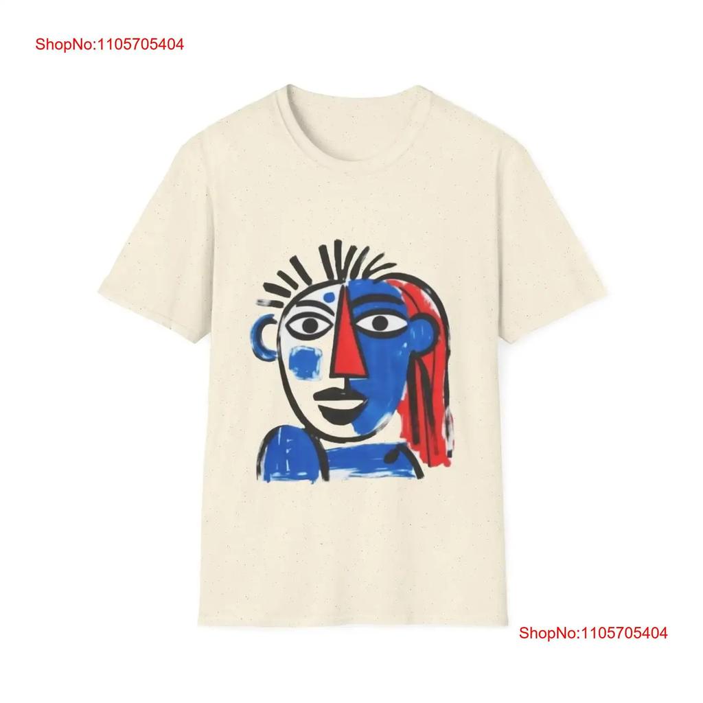 Abstract Picasso Inspired Face T Shirt Blue Red Cubist Portrait Vintage Graphic Stretched