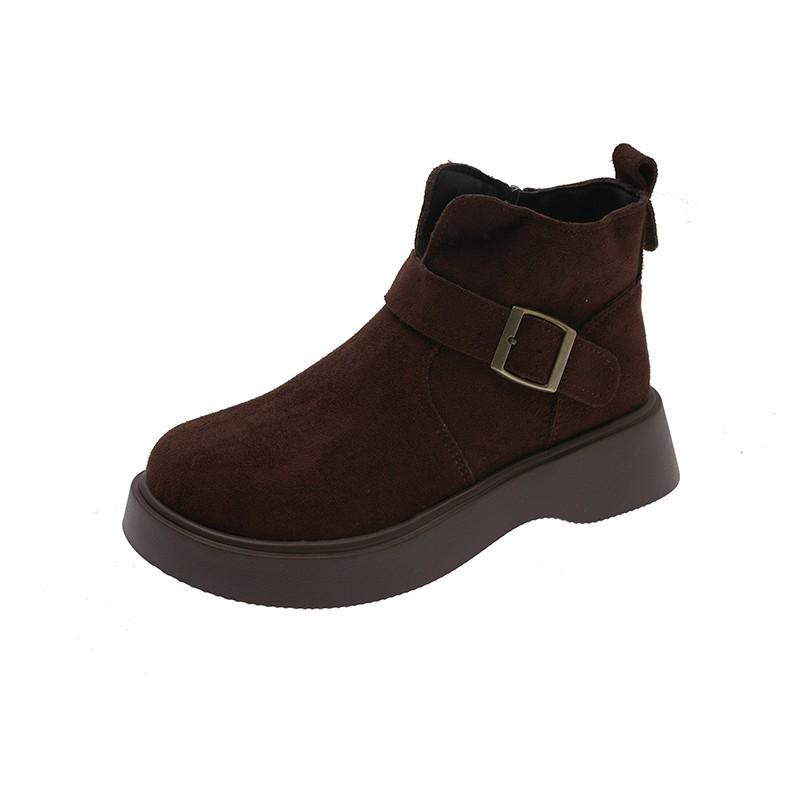 Retro mattskinn Martin-kängor för kvinnor, höst och vinter 2025 nya sammetsvarma mångsidiga tjocksulade snö-kortkängor för kvinnor