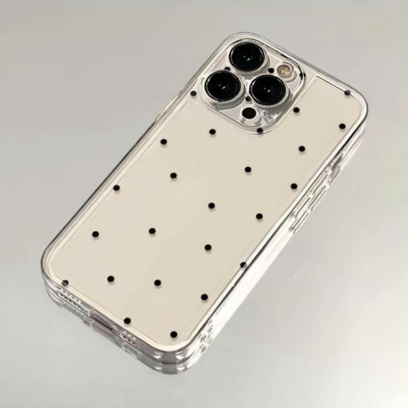 Luxury Transparent Case For iPhone 16 15 14 13 12 11 Pro Max Plus Shockproof Cases Bumper Black Circular Dots Clear Back Cover