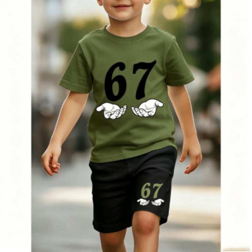

Funny 67 Palm Printed 15 Colors Men s T-shirt and Shorts 2 Piece Set Summer Home Outdoor Casual Outfit for Men s and Women s T-shirt Sports Set XXS