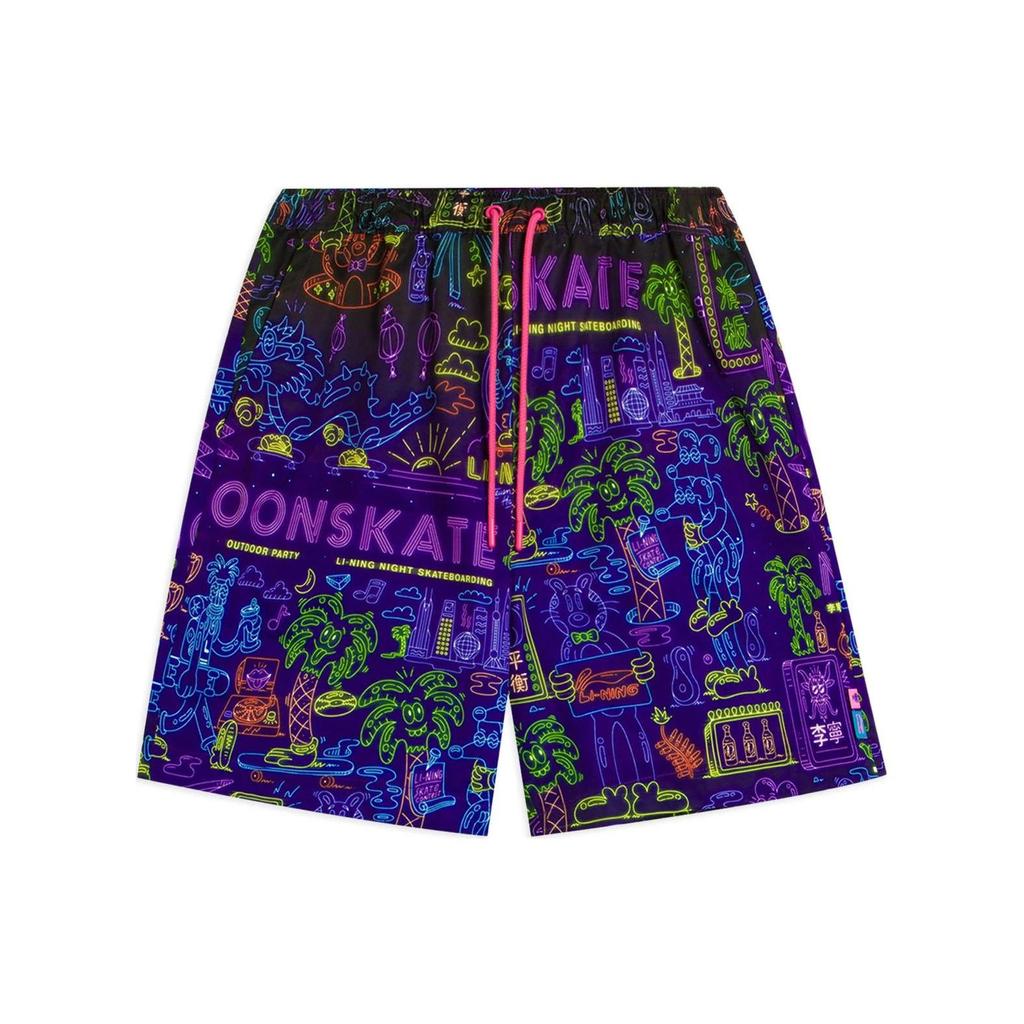 Li-Ning Retro Cartoon Print Loose Casual Shorts Men Bottoms Multicolor AKSSB45-1
