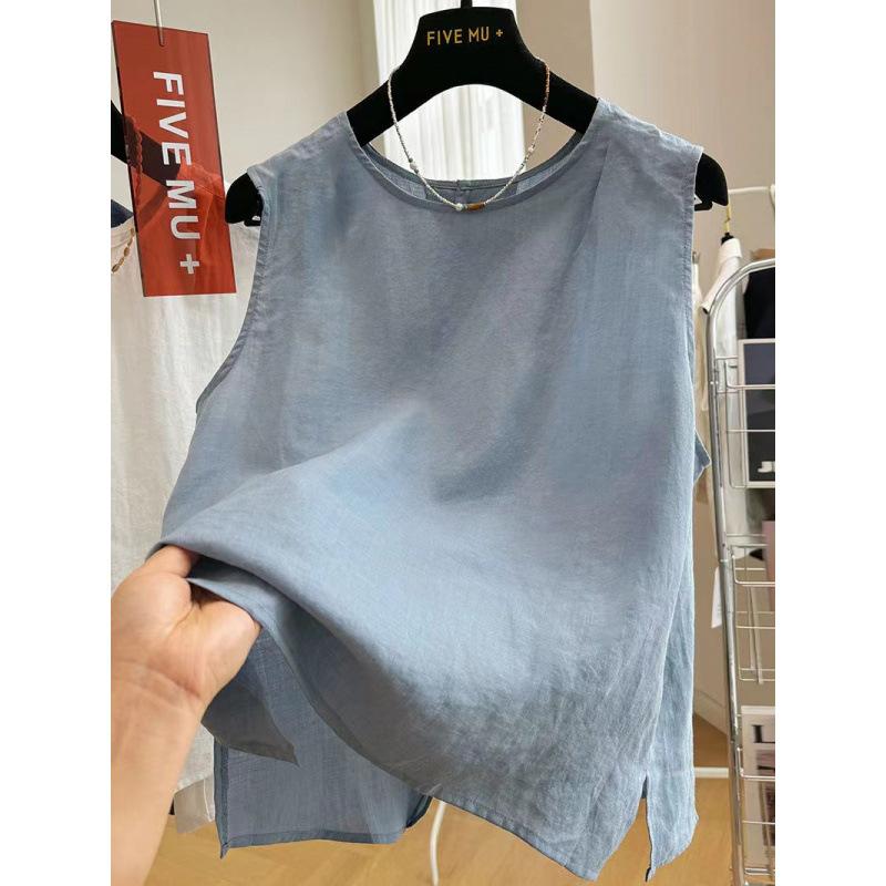 Round Neck Summer Thin Loose Literary Versatile Shirt Sleeveless Top Small Vest
