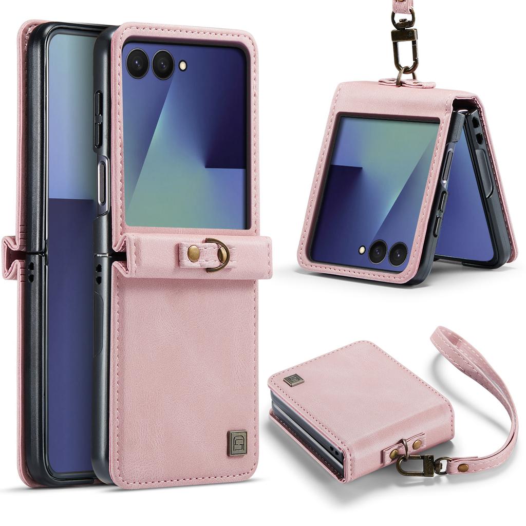 Retro Wrist Strap Leather Phone Case for Samsung Galaxy Z Flip 8 7 FE 6 5 4 Shockproof Comfortable Grip Slim Fit Portable Cover