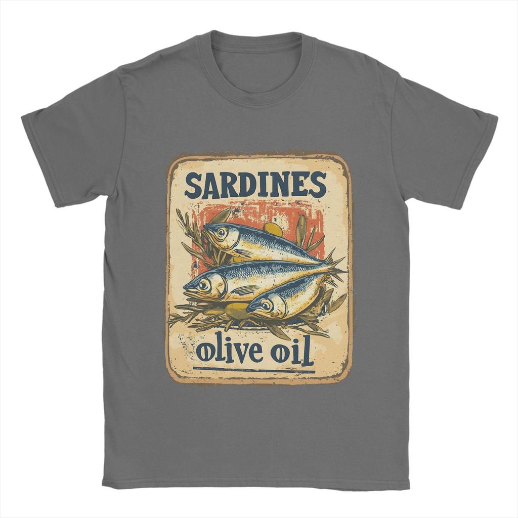 Men Sardines in olive oil   T Shirt  A Vintage Poster Pure Cotton Clothes Casual Short Sleeve Crew Neck Tee Shirt  T-Shirt