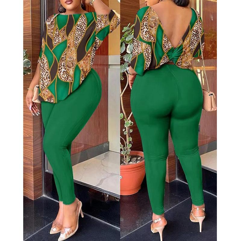 Dámský dvoudílný oblek s dlouhým rukávem a potiskem