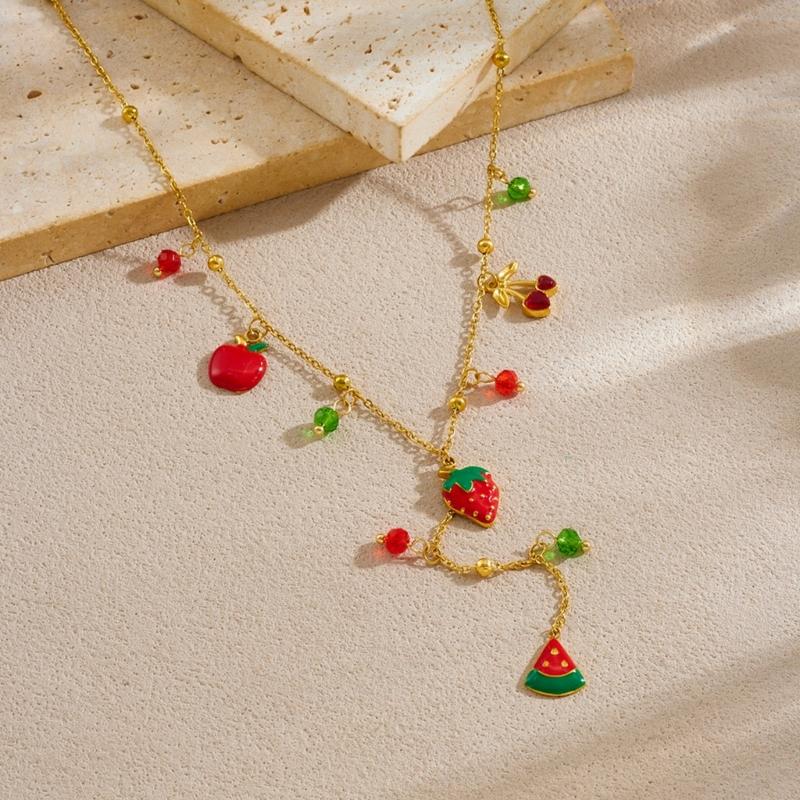 Country Style Lightweight Simulation Necklace Drip Oil Fruit Effect Stainless Steel Trendy Neck Chain Jewelry Gift