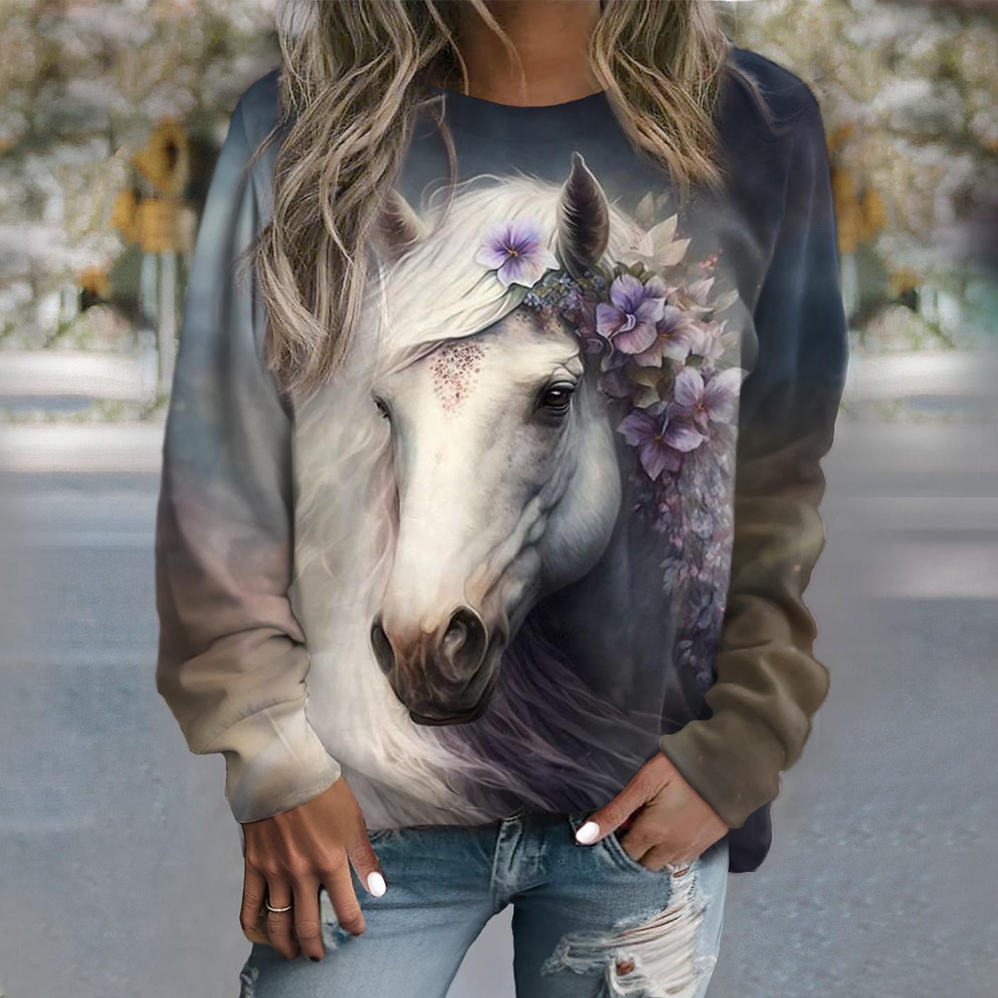 

Women s Fashion Printed Top Casual Loose Long Sleeves Simple T-Shirts Women’s 5XL