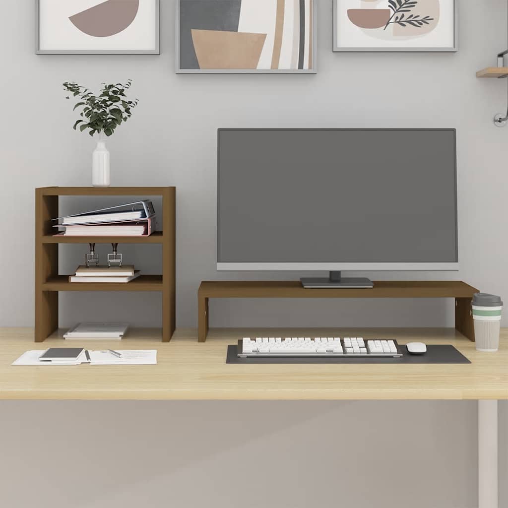 Monitor Stand Honey Brown 81 X 20 X 30 Cm Solid Pine Wood